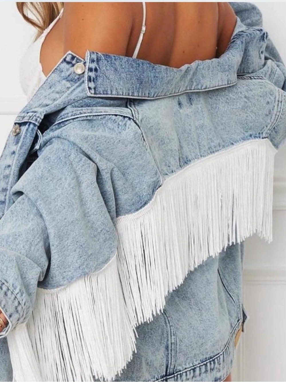 Light Denim Jacket w/ White Fringe